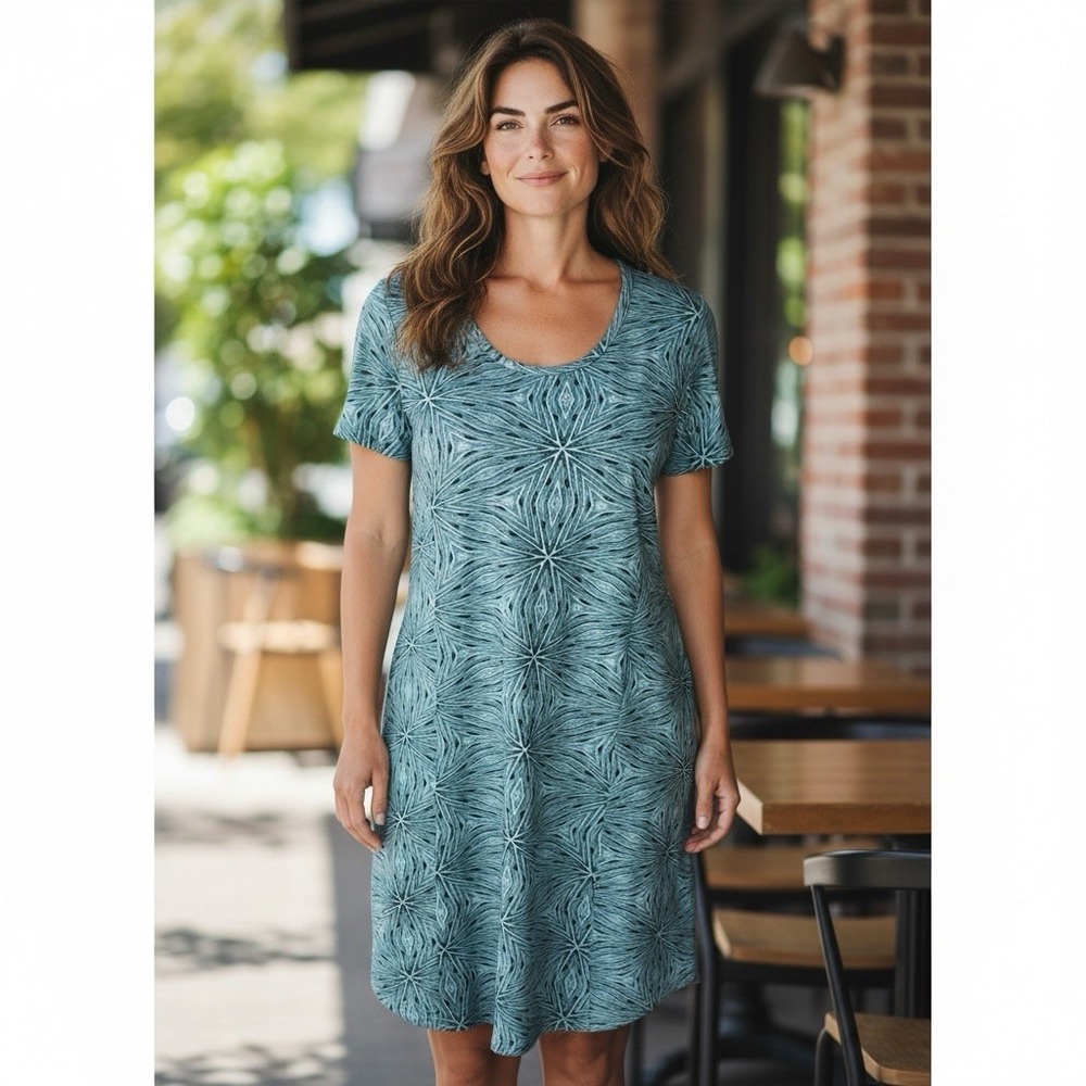 Old Ranch Womens S Organic Cotton‎ Activewear Tee Shirt Dress Teal EUC Pockets